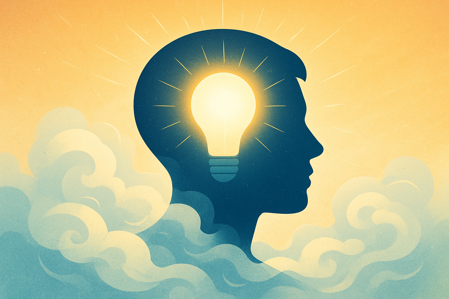 Person's head with clear light emerging from fog
