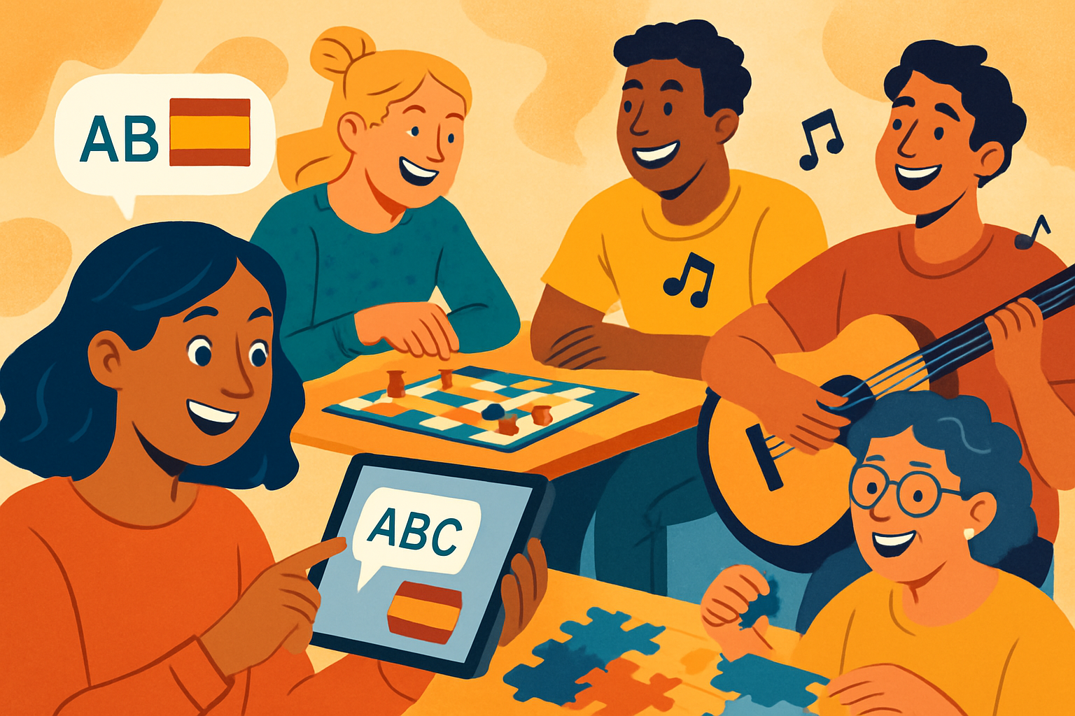 People engaged in various brain-stimulating activities
